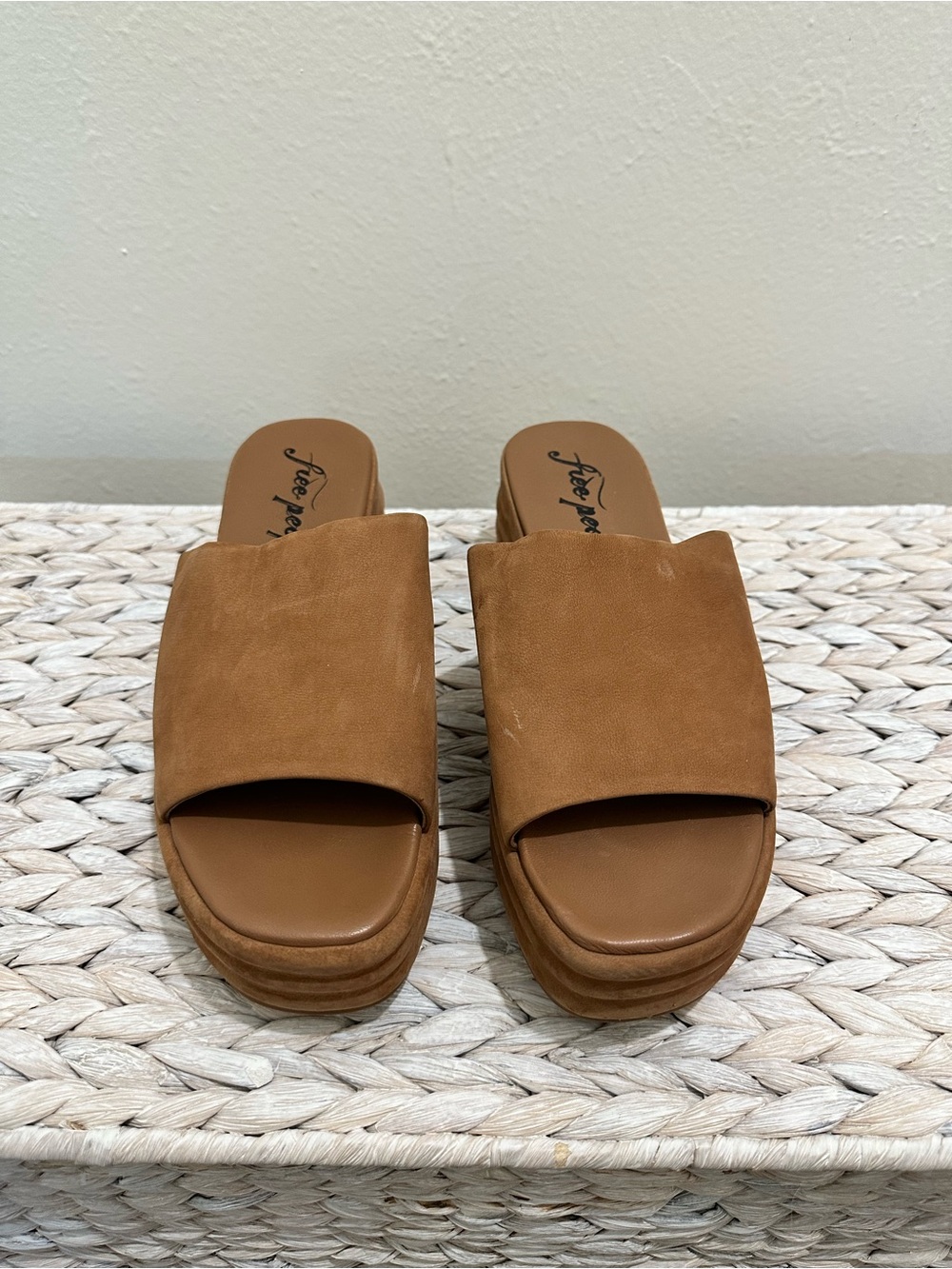 Free People Tan Platform Slide Mules